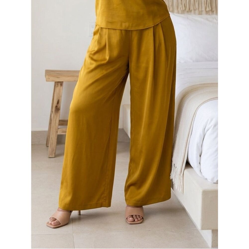 NWOT Ettitude Women’s Gold Sateen Bamboo Wide Leg Lounge Pajama Pants - Size XXL